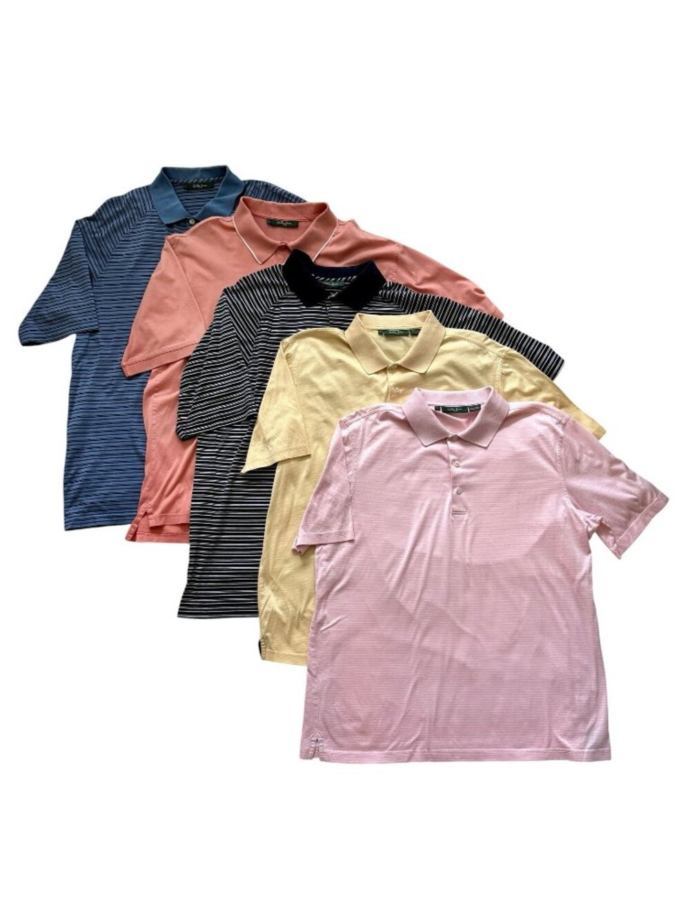 (5) Bobby Jones Polo Shirts Sz Large Solid Striped Cotton Golf Sporty Luxury Lot